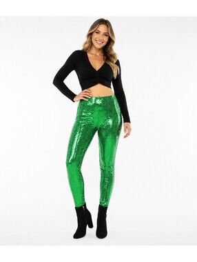 NWT Tipsy Elves Green Sequin High Waisted Leggings Size 1X